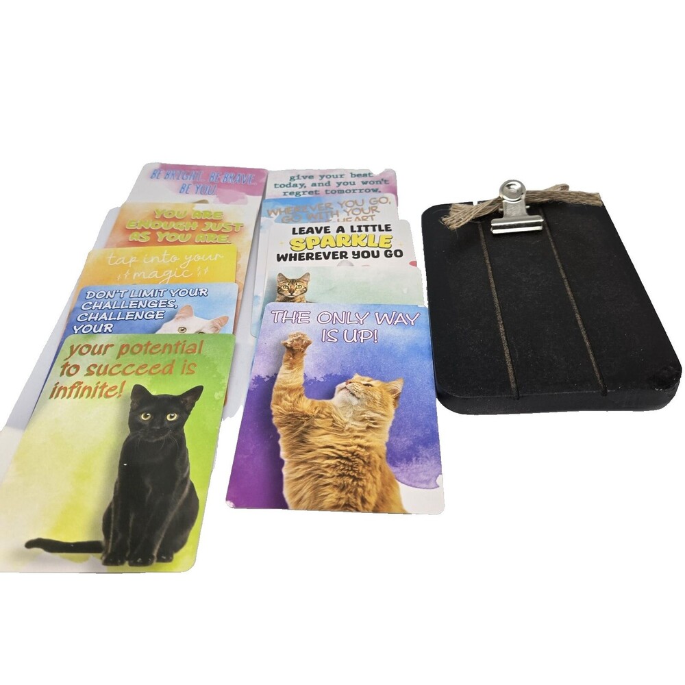 10 Hilarious Cat Motivational Cards with Clipboard Magnet Holder Set B